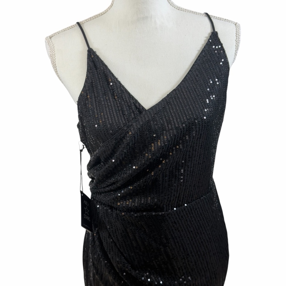Area Stars Sequin Midi Dress Black Surplus Neckline Sleeveless Cocktail‎ L NEW - Picture 3 of 16